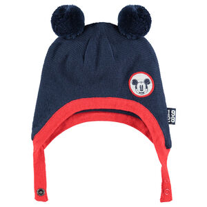 Peruviaanse tricotmuts met Disney Mickeybadge en pompons 