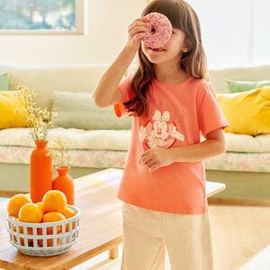 T-shirt met korte mouwen met glinsterende Minnie Disney-print voor meisjes 