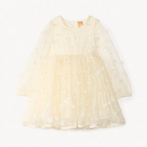 Langarmige jurk met 3D-bloemen voor babymeisjes 