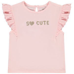 Korte mouwen T-shirt met ruches in jersey en glitterprint voor meisjes 