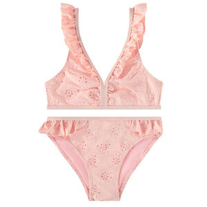 Maillot de bain 2 pièces avec détails volantées et broderie anglaise pour fille 