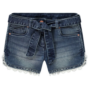 Short en jean délavé avec finition dentelle pour fille 