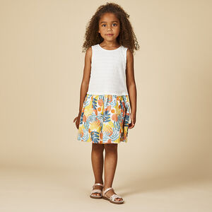 Mouwloze jurk met 2-in-1 effect in twee materialen voor meisjes 