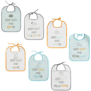 Lot de 7 bavoirs en éponge à nouer avec message printés 