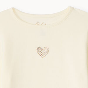 T-shirt manches longues à cœur en strass fille 