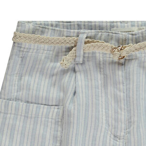 Pantalon rayé à poches + ceinture tressée pour fille 