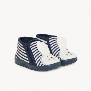 Pantoffels met strepen en konijnenpatch voor baby