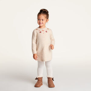Jurk in tricot met bloemenborduursel en lange mouwen 