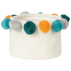 Mand voor opslag in gebreid met pompons 