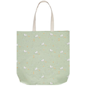 Katoenen tote bag van gerecycled materiaal met kippenprint - La Vie à la Ferme 