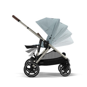 Dubbele Gazelle S kinderwagen met shoppermand taupe/stormy blue 