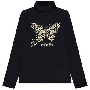 Sous-pull à col roulé print doré papillon à strass fille 