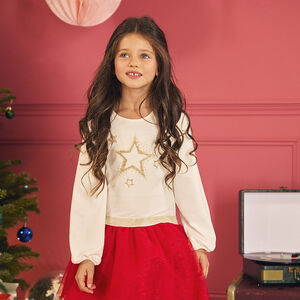 Robe de fête manches longues effet 2 en 1 bi-matière pour fille 