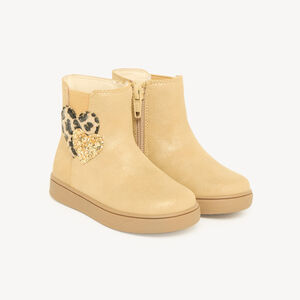 Bottines voor babymeisjes met rits en elastiek met een luipaardprint hartmotief. 