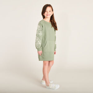 Robe sweat molleton avec cording fleuri fille 
