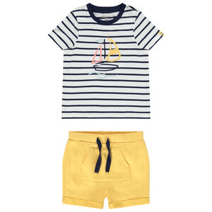 Ensemble 2 pièces t-shirt à rayures + short uni pour bébé garçon 
