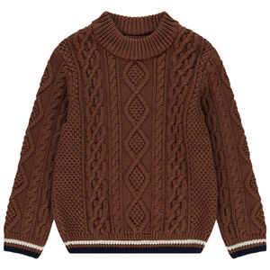 Gebreide trui met vlechteffect en tweekleurige biezen voor jongens 