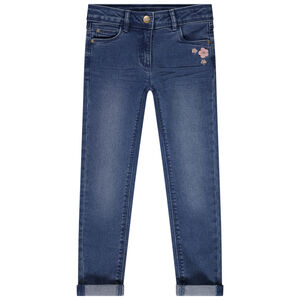 Jean slim avec broderies fleurs pour fille 