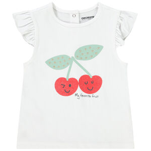 T-shirt met korte mouwen met ruches in jersey met print voor baby meisje 