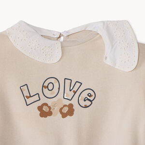 Sweatshirt fleece fantasie met afneembare Claudine kraag voor babymeisje 