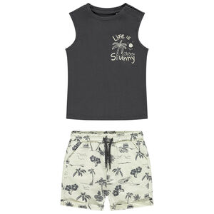 Tweedelig set met bedrukte bermuda voor baby jongen 