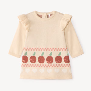 Robe bébé fille en tricot motif pomme et cœurs 