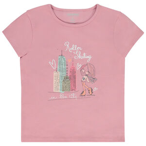 T-shirt manches courtes print fantaisie pailleté pour fille 