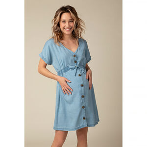 Robe chemise de grossesse effet jean à manches courtes 