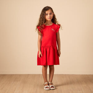 Robe manches courtes maille nid d'abeille avec broderie pour fille 