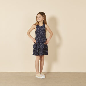 Mouwloze bedrukte en geruchede jurk met gekruiste rug voor meisjes 