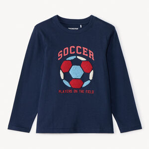 T-shirt manches longues uni à motif brodé effet bouclette pour garçon  