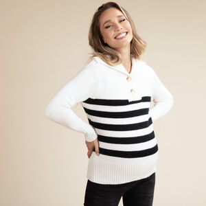 Pull en tricot rayé avec col à revers pour femme 