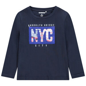 T-shirt met lange mouwen uit jerseystof met boodschap en magische lovertjes 