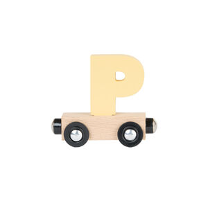 Houten wagon met de letter "P" - geel 