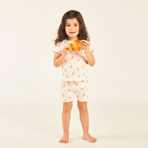 Set van korte pyjama 2 delen t-shirt + short met berenmotieven voor meisjes (verschillende afwerkingen afhankelijk van de leeftijd) 