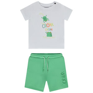 Set van 2 delen bedrukt T-shirt + bermuda met reliëfpatroon voor babyjongen 