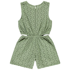 Korte jumpsuit in jacquard fantasie met opengewerkte details voor meisjes 