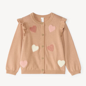 Gebreide stoffen vest voor meisjes met een fantasiepatroon en bouclette-patch. 