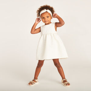 Bloemenjacquard jurk + hoofdband met strik voor babymeisjes 