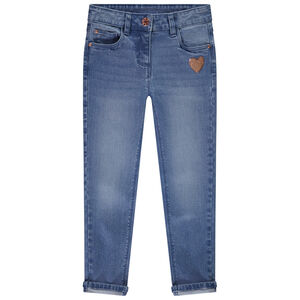 Jean slim en denim patch cœur pailleté fille 