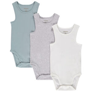 Set van 3 mouwloze effen bodies voor baby jongen 