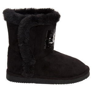 Halfhoge laarsjes met effect van imitatie-suèdeleder, met boodschap van magische lovertjes van maat 28 tot 35 