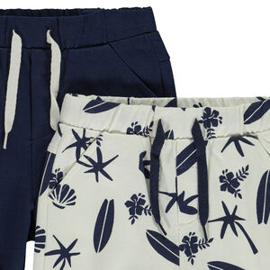 Lot de 2 bermudas molleton uni et imprimé pour bébé garçon 