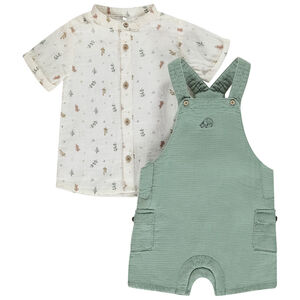 Set van 2 stuks met geborduurde salopette voor baby jongen 