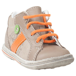 Bottillons en cuir bi-matière avec empiècements contrastés 