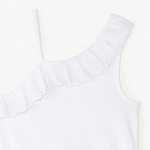 Asymmetrische schoudertop met Engelse borduursels voor meisjes 