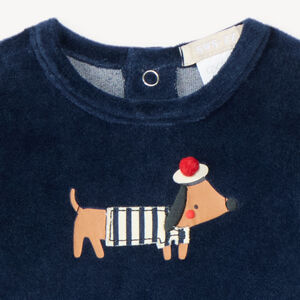 Dors-bien in velours voor babyjongens met dachshund borduursel. 