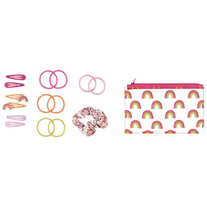 Set de 15 accessoires avec pochette zippée arcs-en-ciel pour fille 