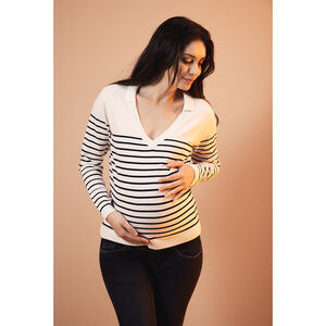 Trui voor zwangerschap in gebreid marinière stijl 