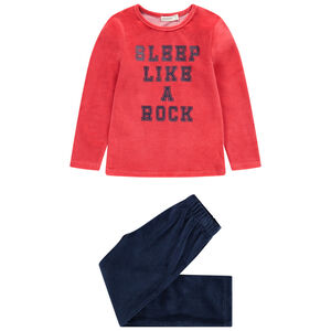Pyjama en velours bicolore avec message printé 